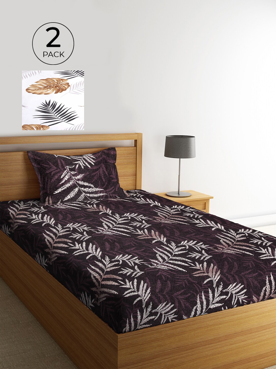 

KLOTTHE Unisex Set of 2 Printed Single Bedsheet with 2 Pillow Covers, Black