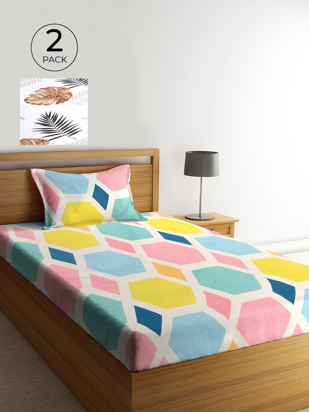 

KLOTTHE Unisex Set of 2 Printed Single Bedsheet with 2 Pillow Covers, White