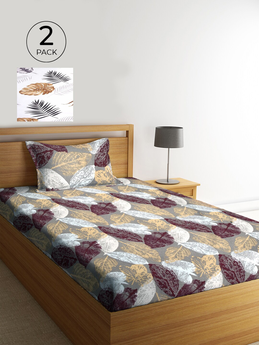 

KLOTTHE Unisex Set of 2 Printed Single Bedsheet with 2 Pillow Covers, White
