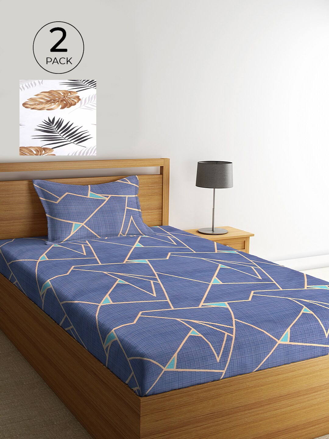 

KLOTTHE Unisex Set of 2 Printed Single Bedsheet with 2 Pillow Covers, White