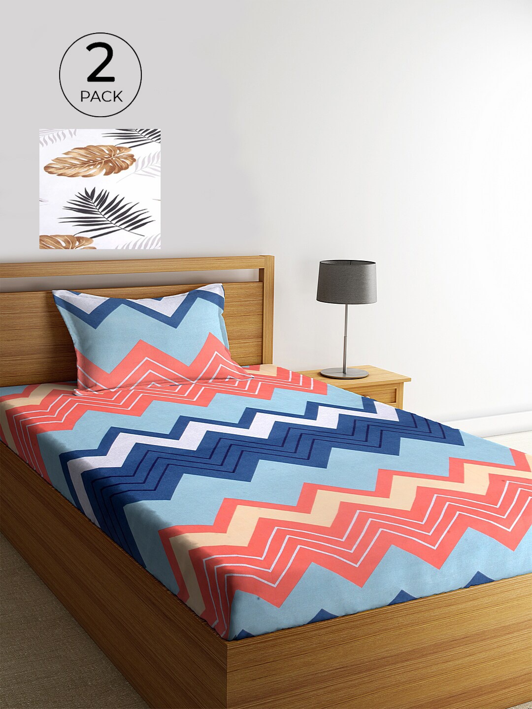 

KLOTTHE Unisex Set of 2 Printed Single Bedsheet with 2 Pillow Covers, White
