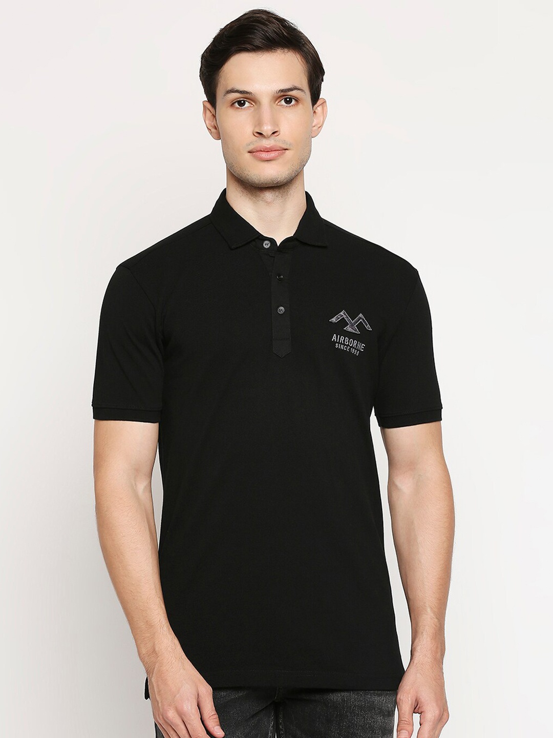 

Mufti Men Black Polo Collar Slim Fit Cotton Pure Cotton T-shirt