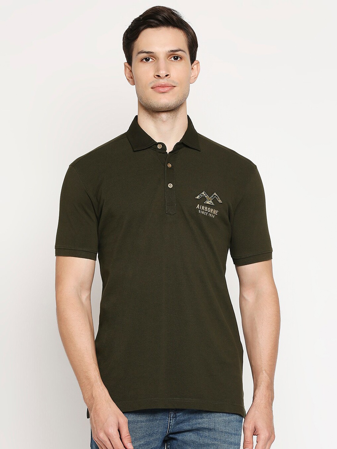 

Mufti Men Olive Green Polo Collar Slim Fit Cotton Pure Cotton T-shirt