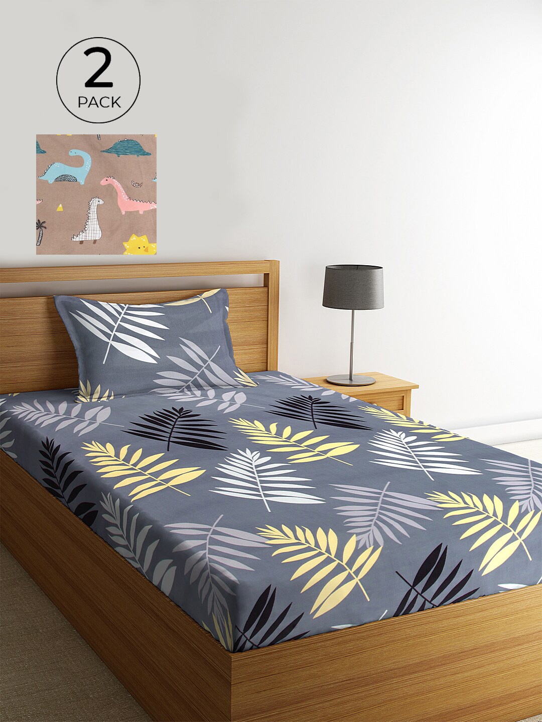 

KLOTTHE Unisex Set of 2 Printed Single Bedsheet with 2 Pillow Covers, Grey