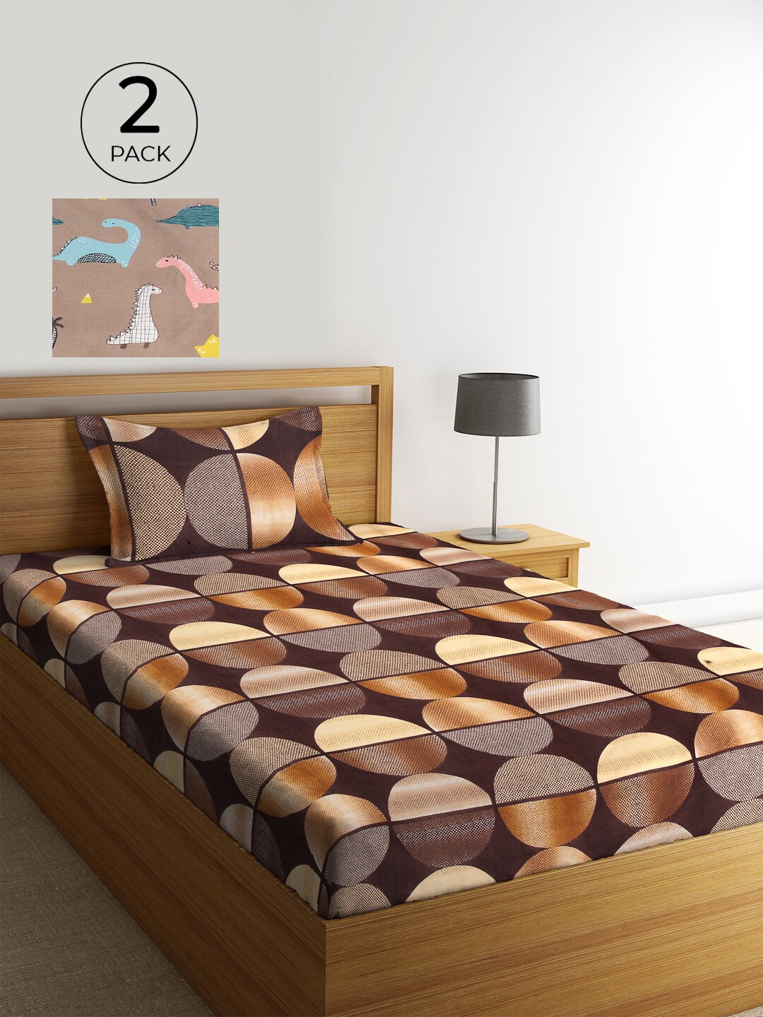 

KLOTTHE Unisex Set of 2 Printed Single Bedsheet with 2 Pillow Covers, Brown