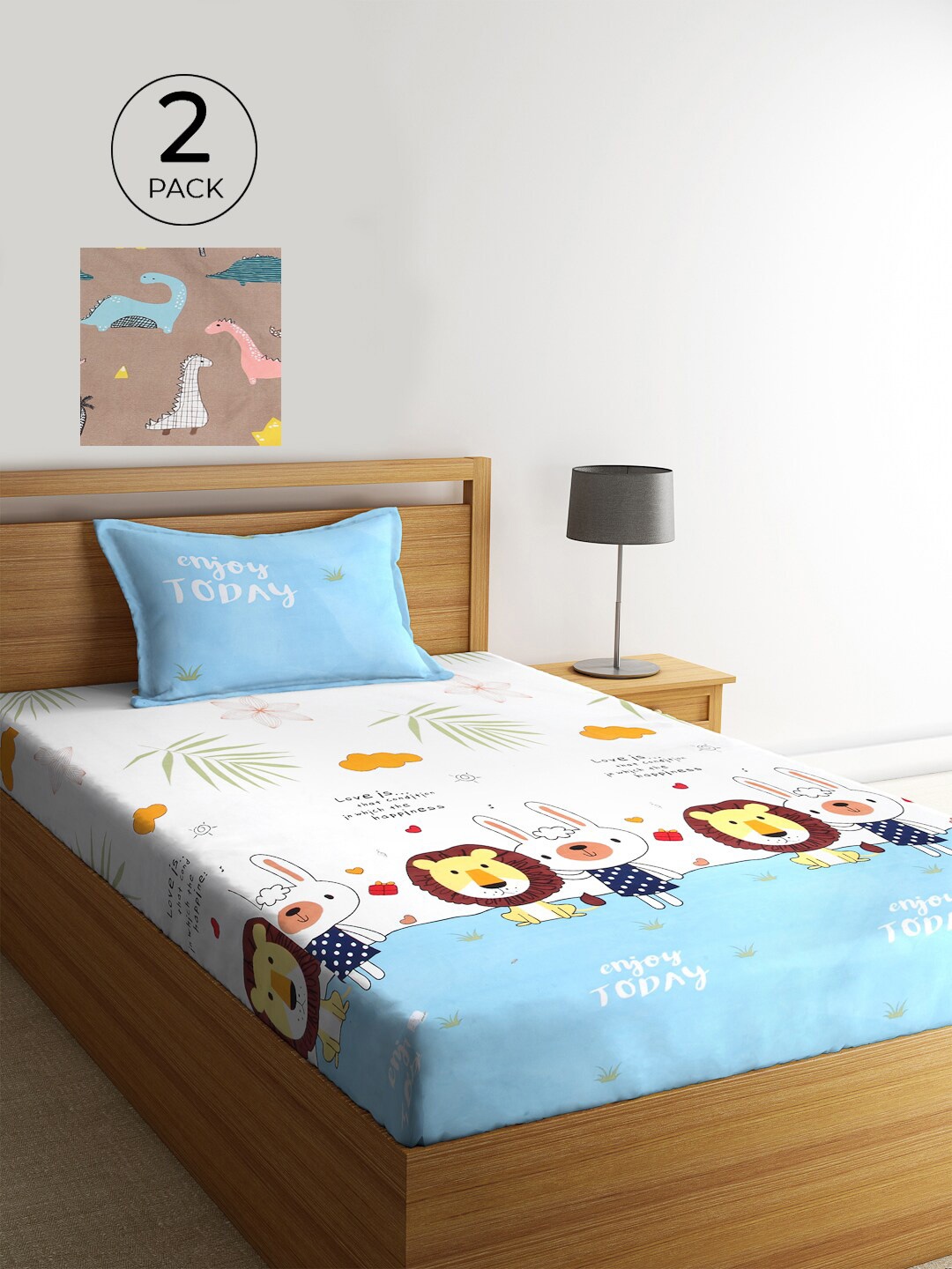 

KLOTTHE Set Of 2 Multicoloured Cartoon Characters 210 TC Single Bedsheet & 2 Pillow Covers, Multi