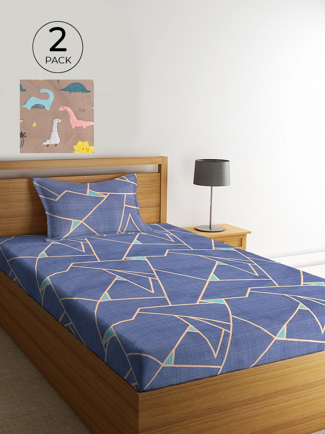 

KLOTTHE Set Of 2 Multicoloured Geometric 210 TC Single Bedsheet with 2 Pillow Covers, Multi