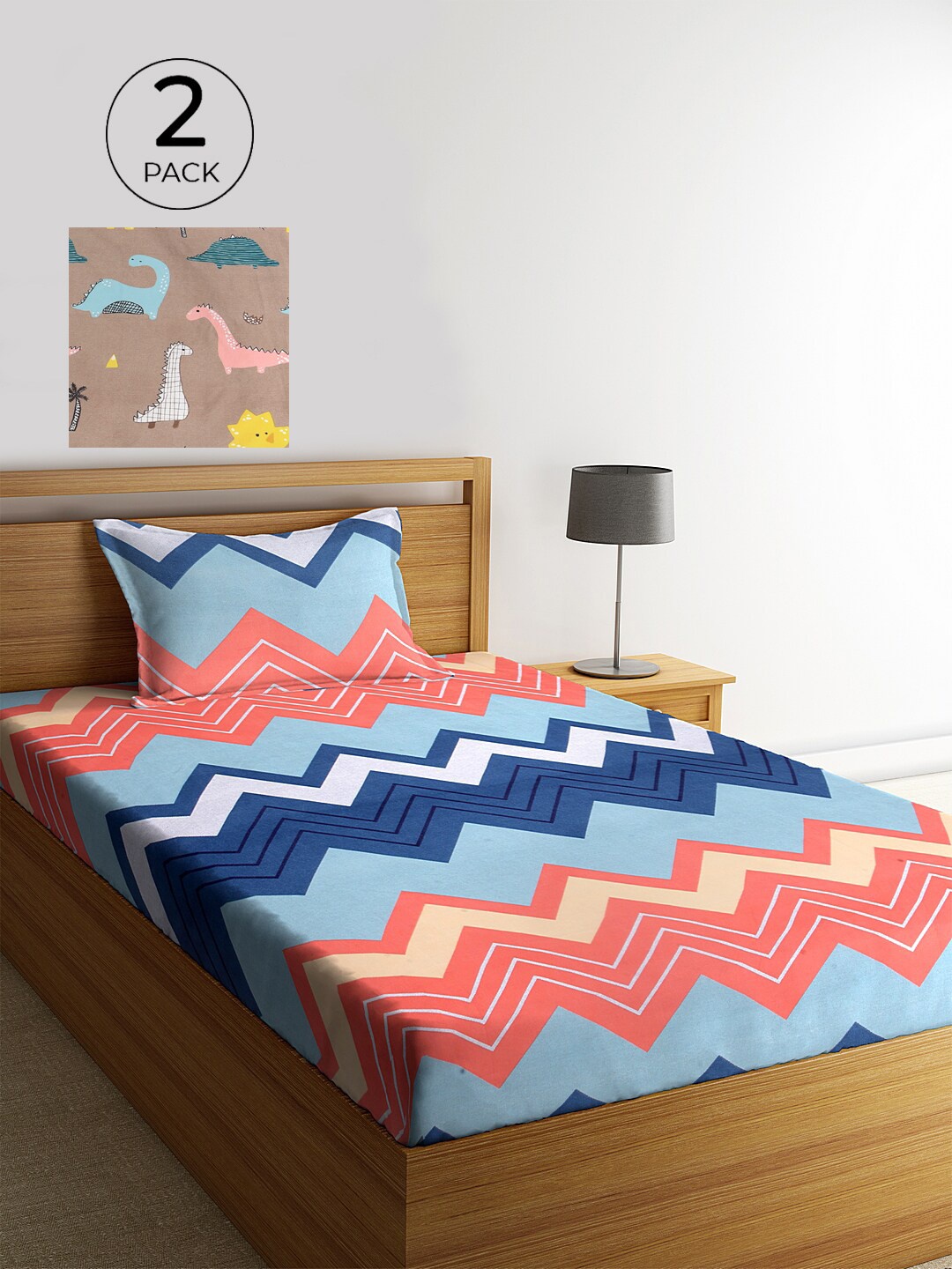 

KLOTTHE Pack of 2 210 TC Single Bedsheet with 2 Pillow Covers, Blue