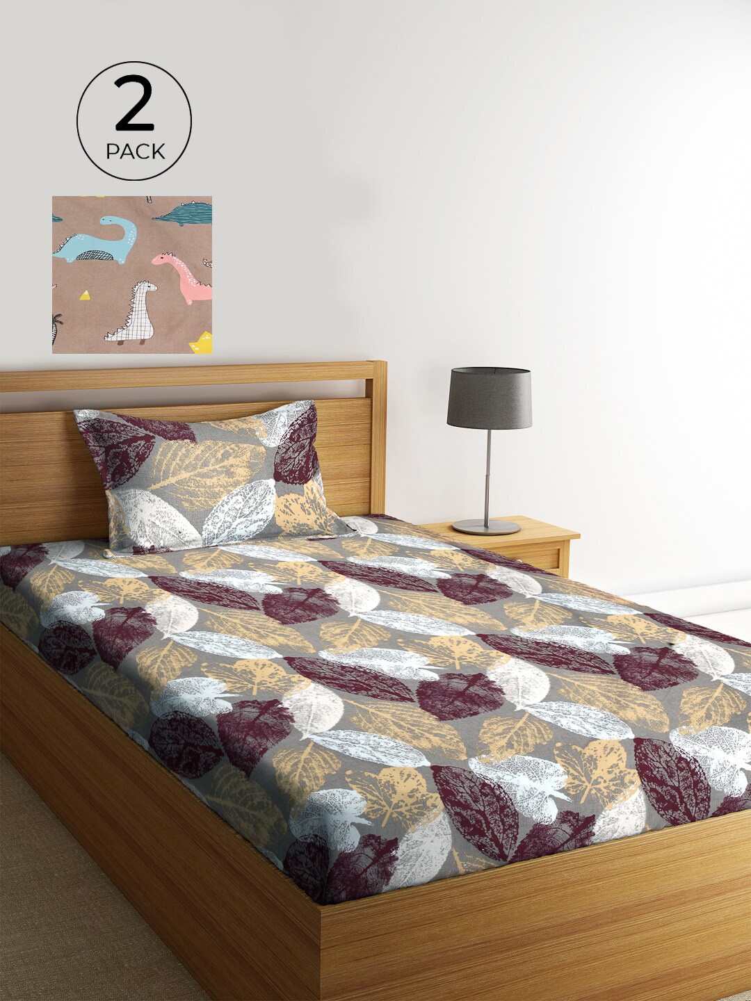

KLOTTHE Unisex Set of 2 Printed Single Bedsheet with 2 Pillow Covers, Brown