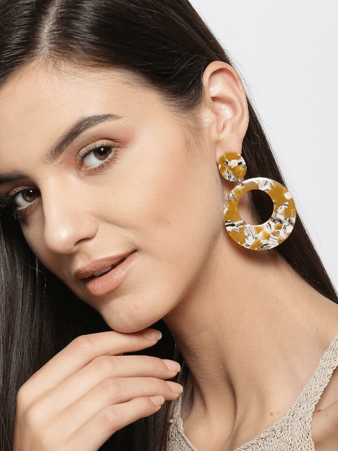 

Bellofox Mustard & White Contemporary Drop Earrings