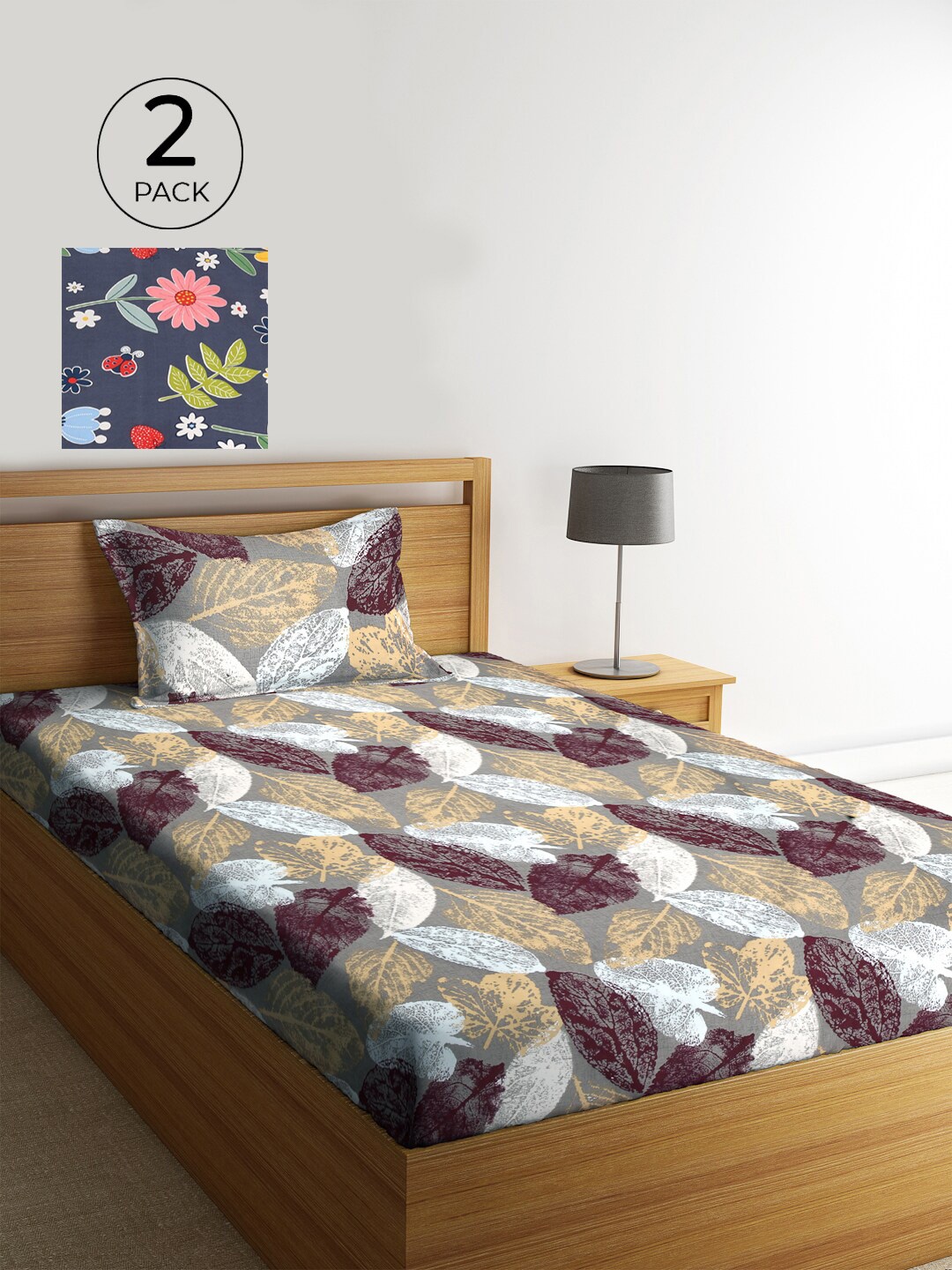 

KLOTTHE Set Of 2 Blue & Green Floral 210 TC Single Bedsheet with 2 Pillow Covers