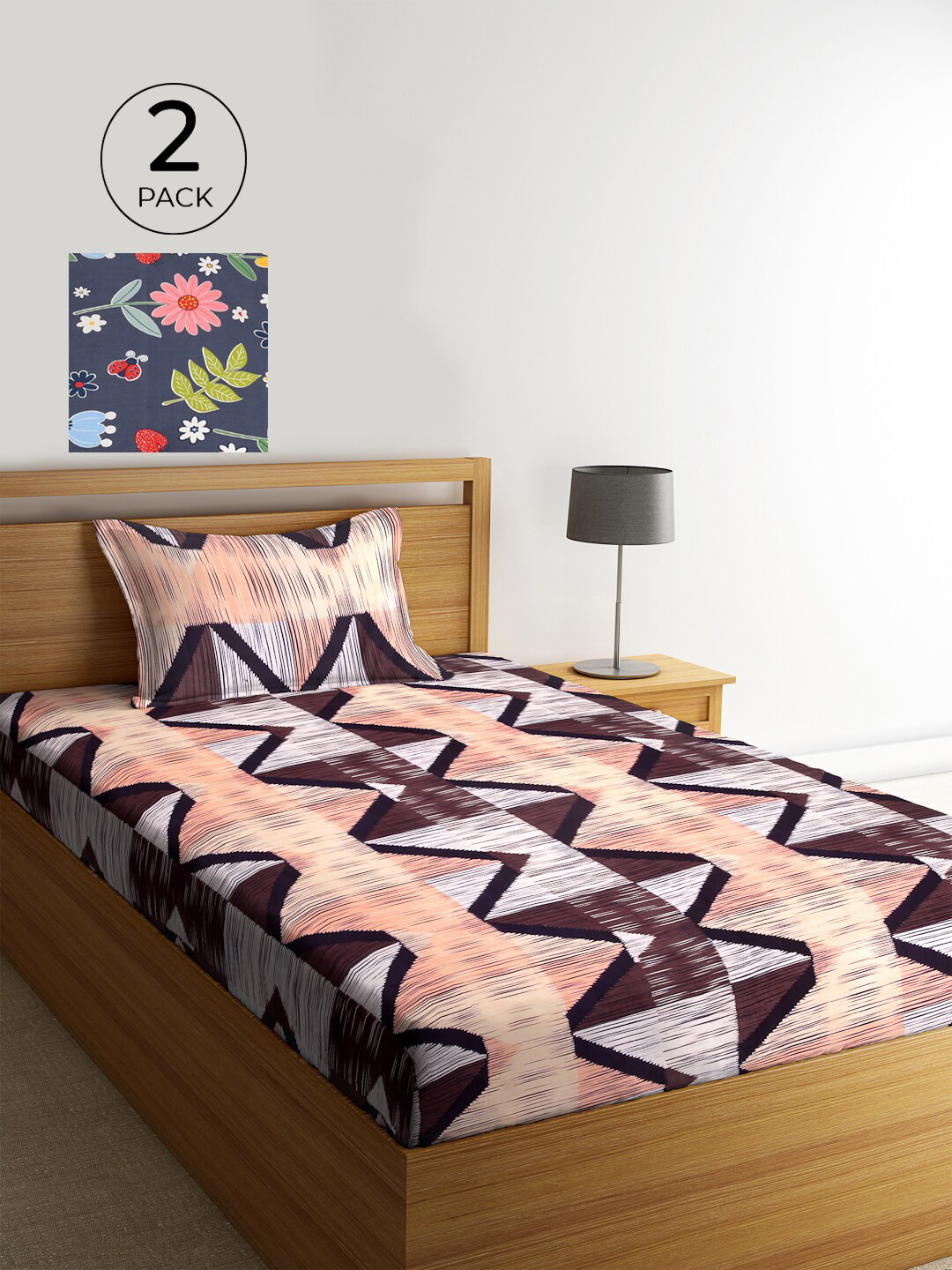 

KLOTTHE Unisex Set of 2 Printed Single Bedsheet with 2 Pillow Covers, Blue