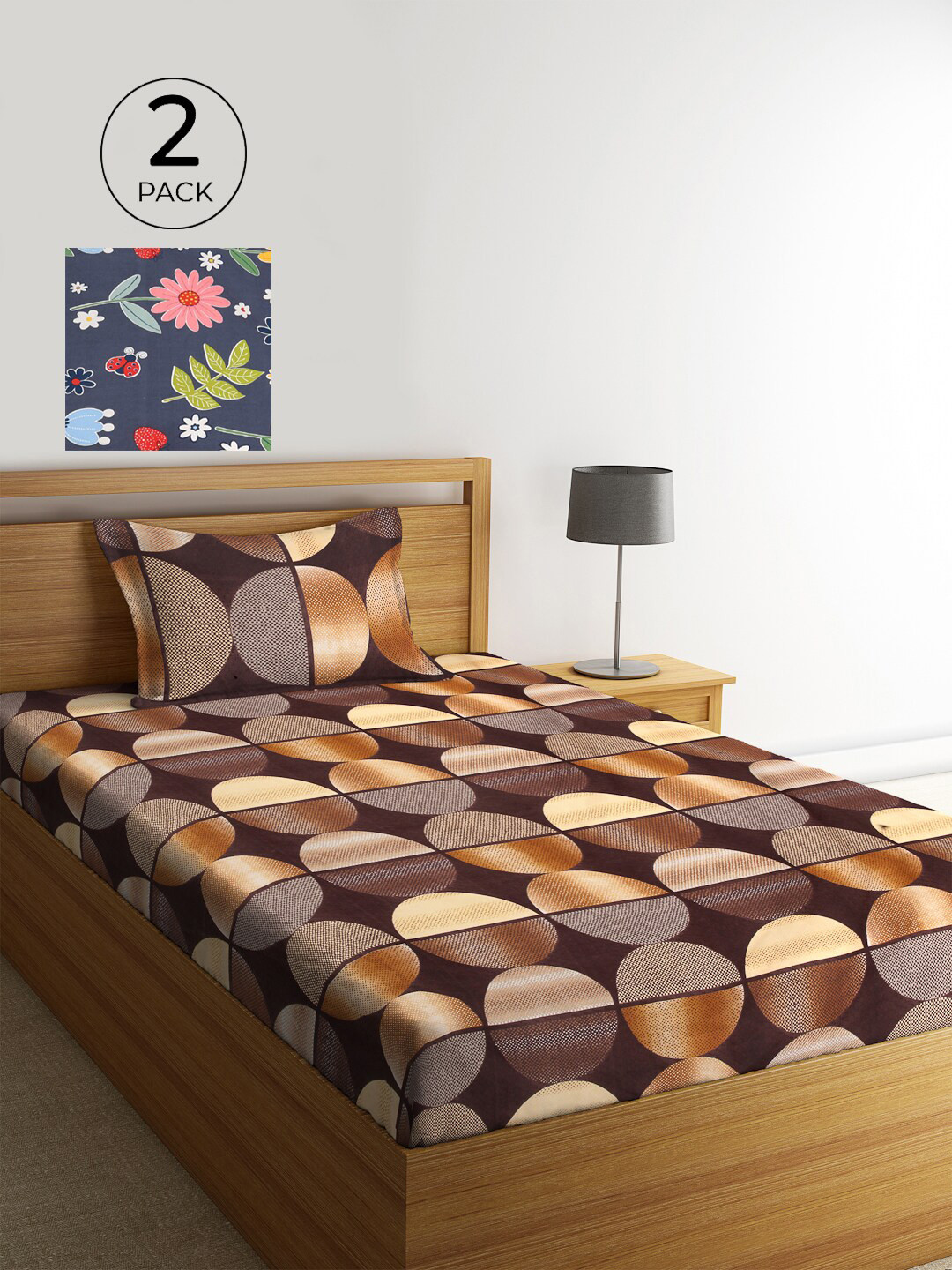 

KLOTTHE Set Of 2 Multicoloured Geometric 210 TC Single Bedsheet With 2 Pillow Covers, Multi