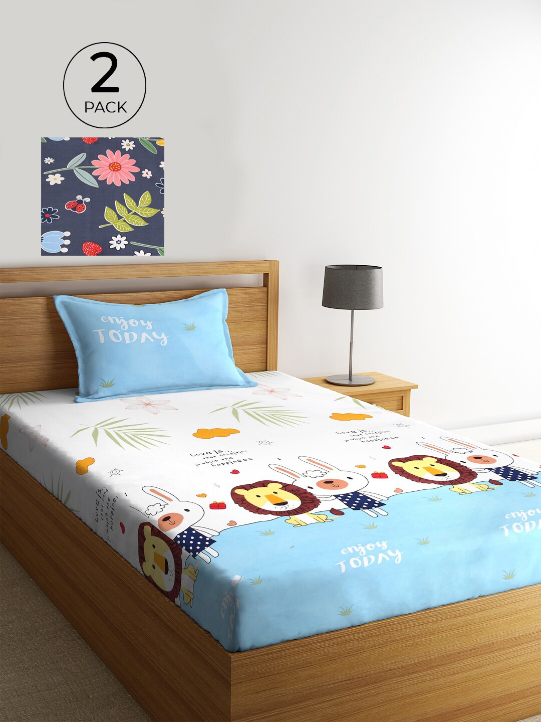 

KLOTTHE Set Of 2 Multicoloured Cartoon Characters 210 TC Single Bedsheet & 2 Pillow Covers, Multi