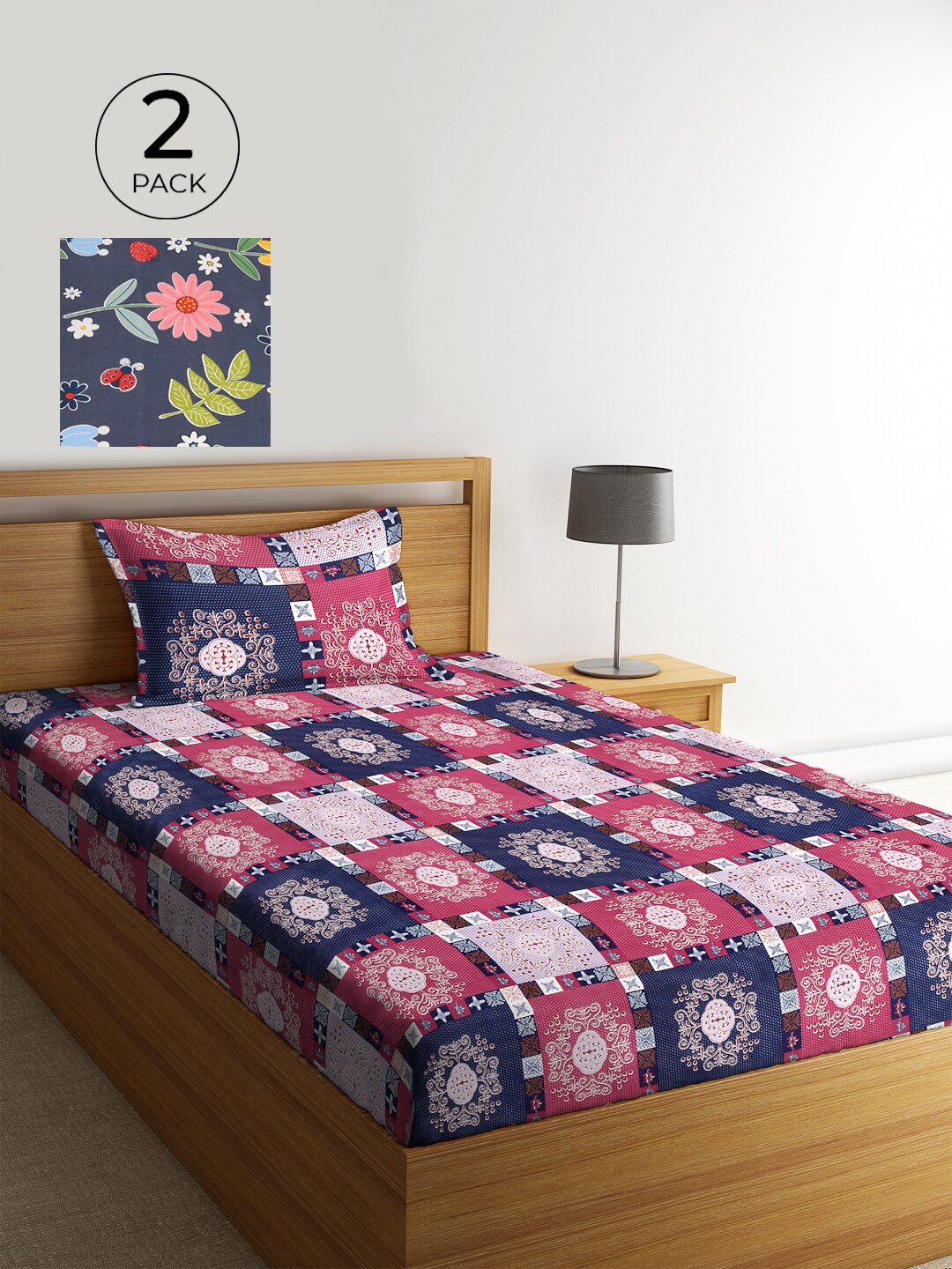 

KLOTTHE Set Of 2 Multicoloured Floral 210 TC Single Bedsheet with 2 Pillow Covers, Multi
