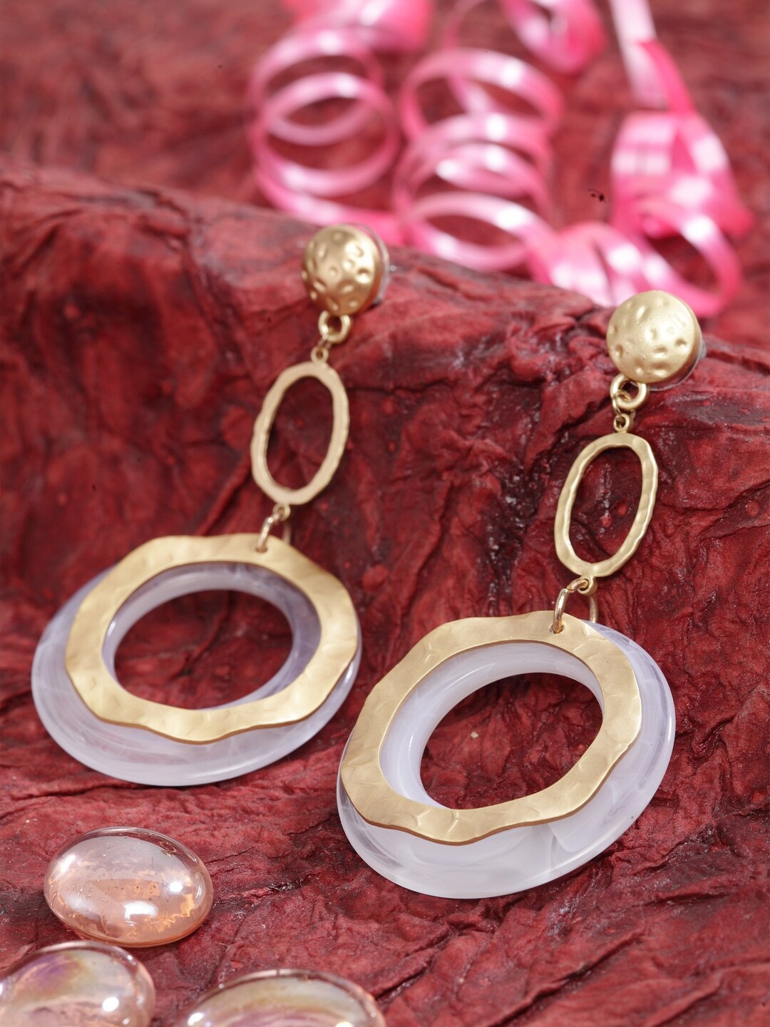 

DIVA WALK Gold-Plated & White Handcrafted Contemporary Drop Earrings