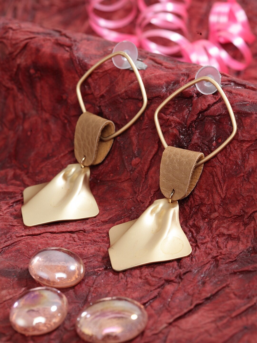 

DIVA WALK Gold-Plated & Brown Handcrafted Contemporary Drop Earrings