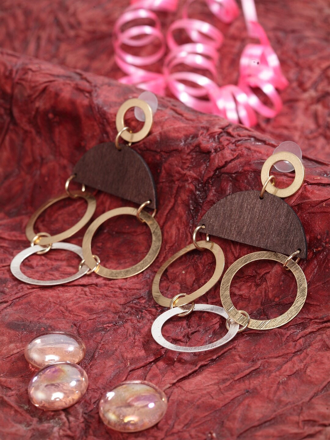 

DIVA WALK Gold-Plated & Brown Handcrafted Geometric Drop Earrings