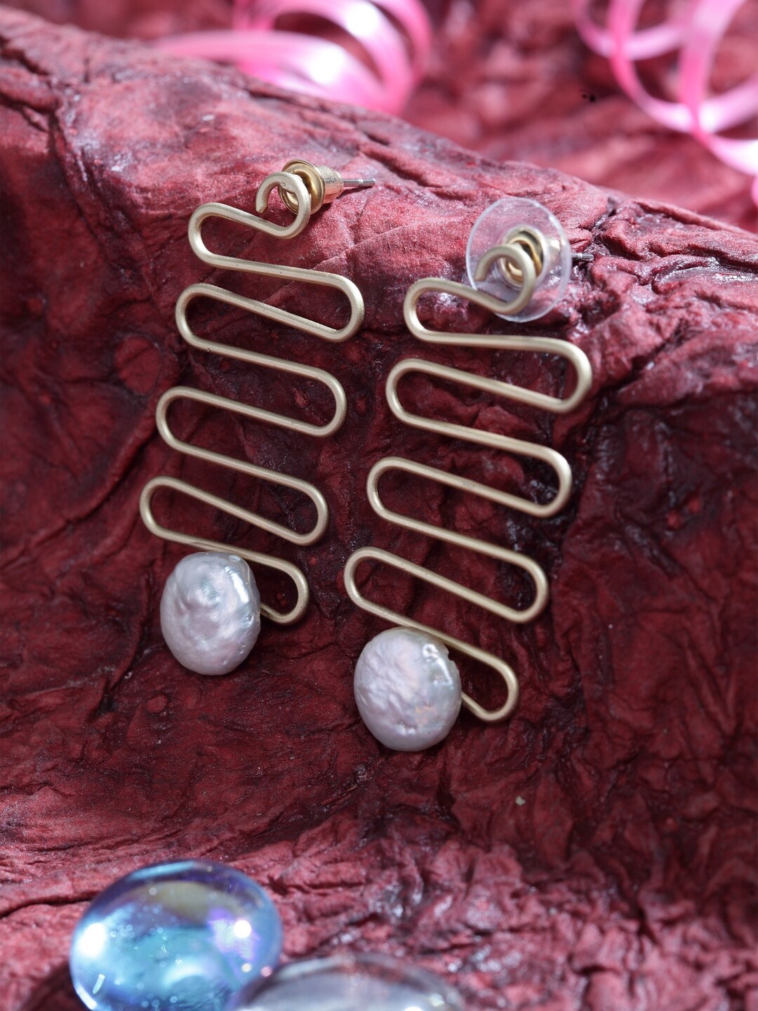 

DIVA WALK Gold-Plated & White Handcrafted Contemporary Drop Earrings