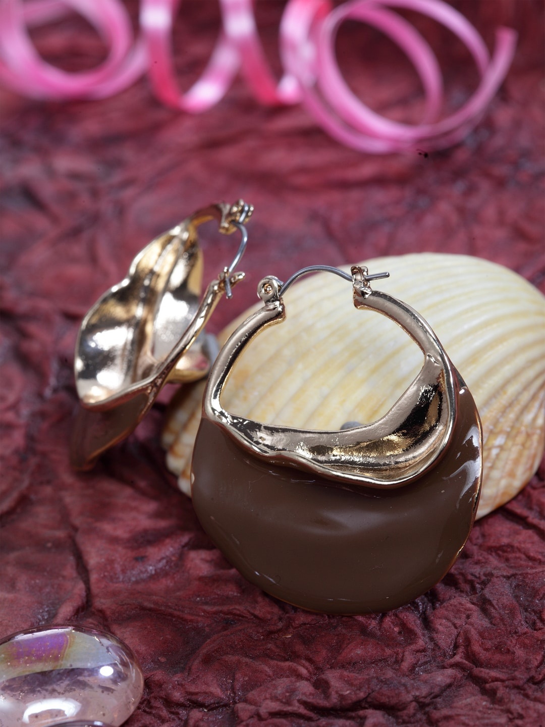 

DIVA WALK Gold-Plated & Brown Handcrafted Contemporary Drop Earrings
