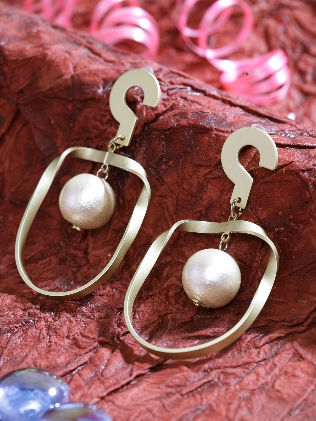 

DIVA WALK Gold-Plated & White Handcrafted Contemporary Drop Earrings