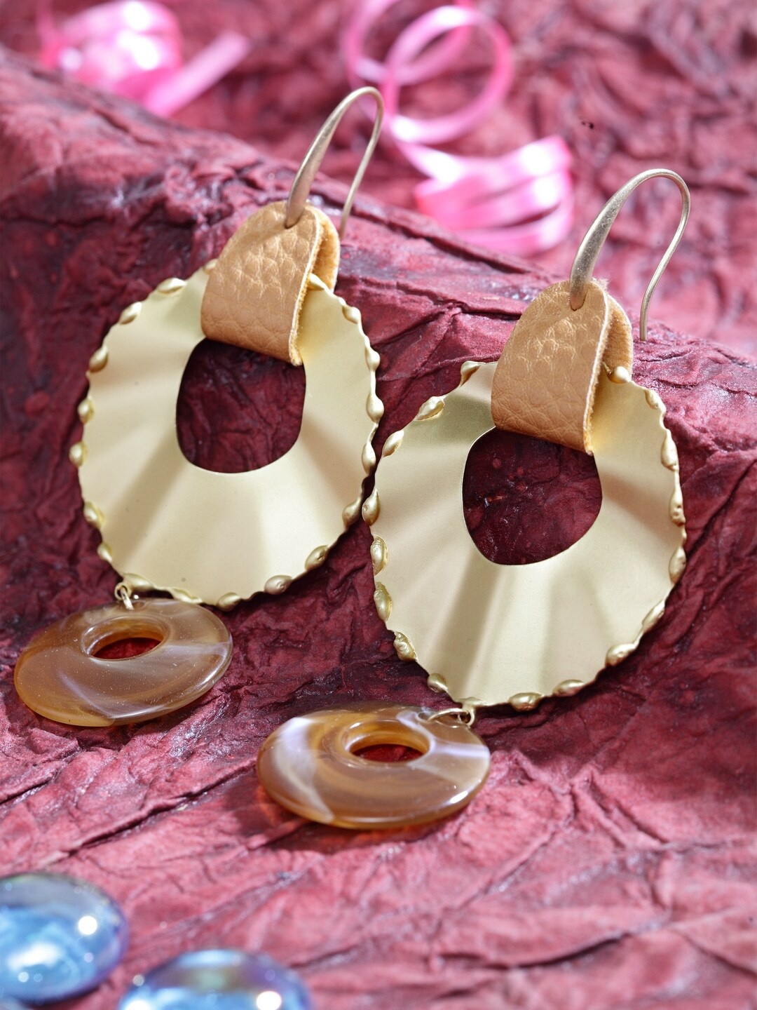 

DIVA WALK Gold-Plated & Brown Handcrafted Circular Drop Earrings