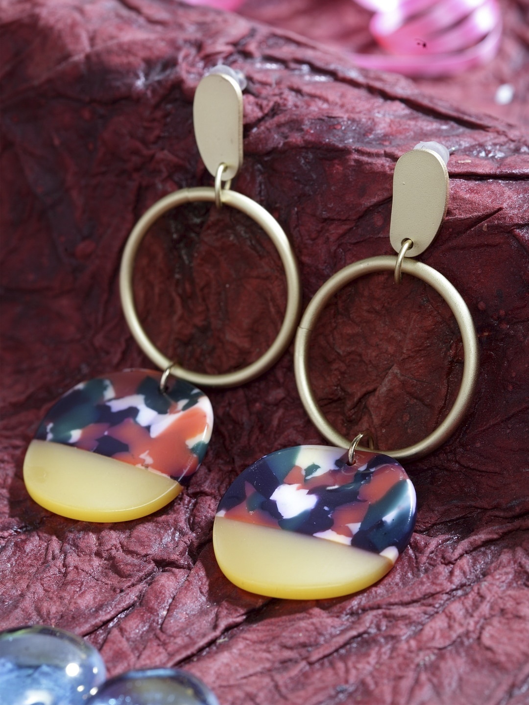 

DIVA WALK Gold-Plated Pink & White Handcrafted Circular Drop Earrings