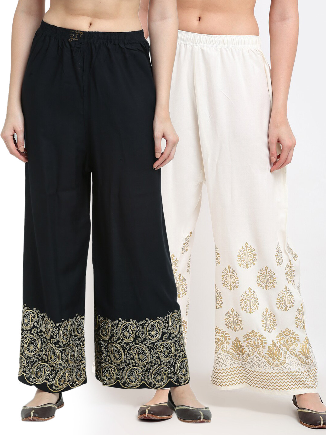 

TAG 7 Women Pack Of 2 Ethnic Motifs Printed Ethnic Palazzos, Black