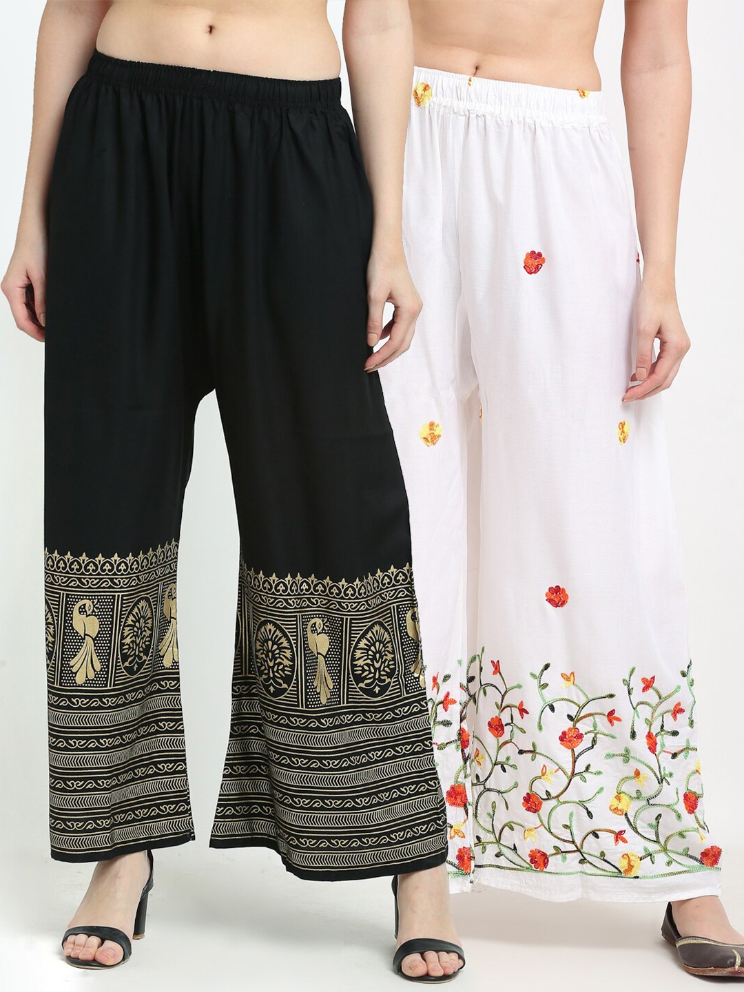 

TAG 7 Pack of 2 Women White & Black Ethnic Motifs Printed Palazzos