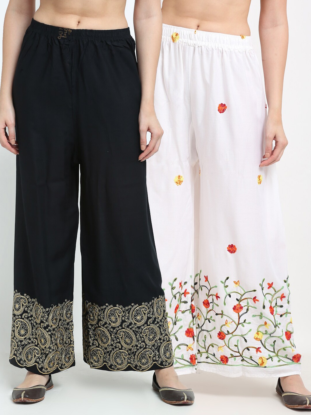 

TAG 7 Women Pack of 2 White & Black Printed Flared Palazzos