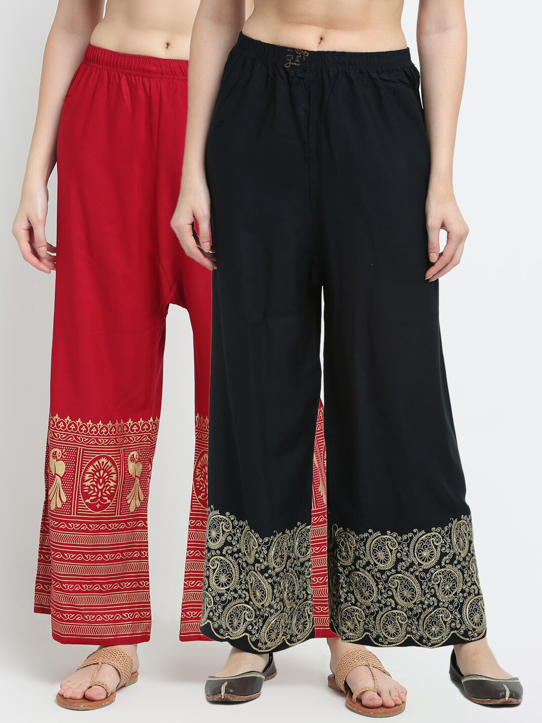 

TAG 7 Pack of 2 Women Black & Maroon Ethnic Motifs Printed Flared Palazzos