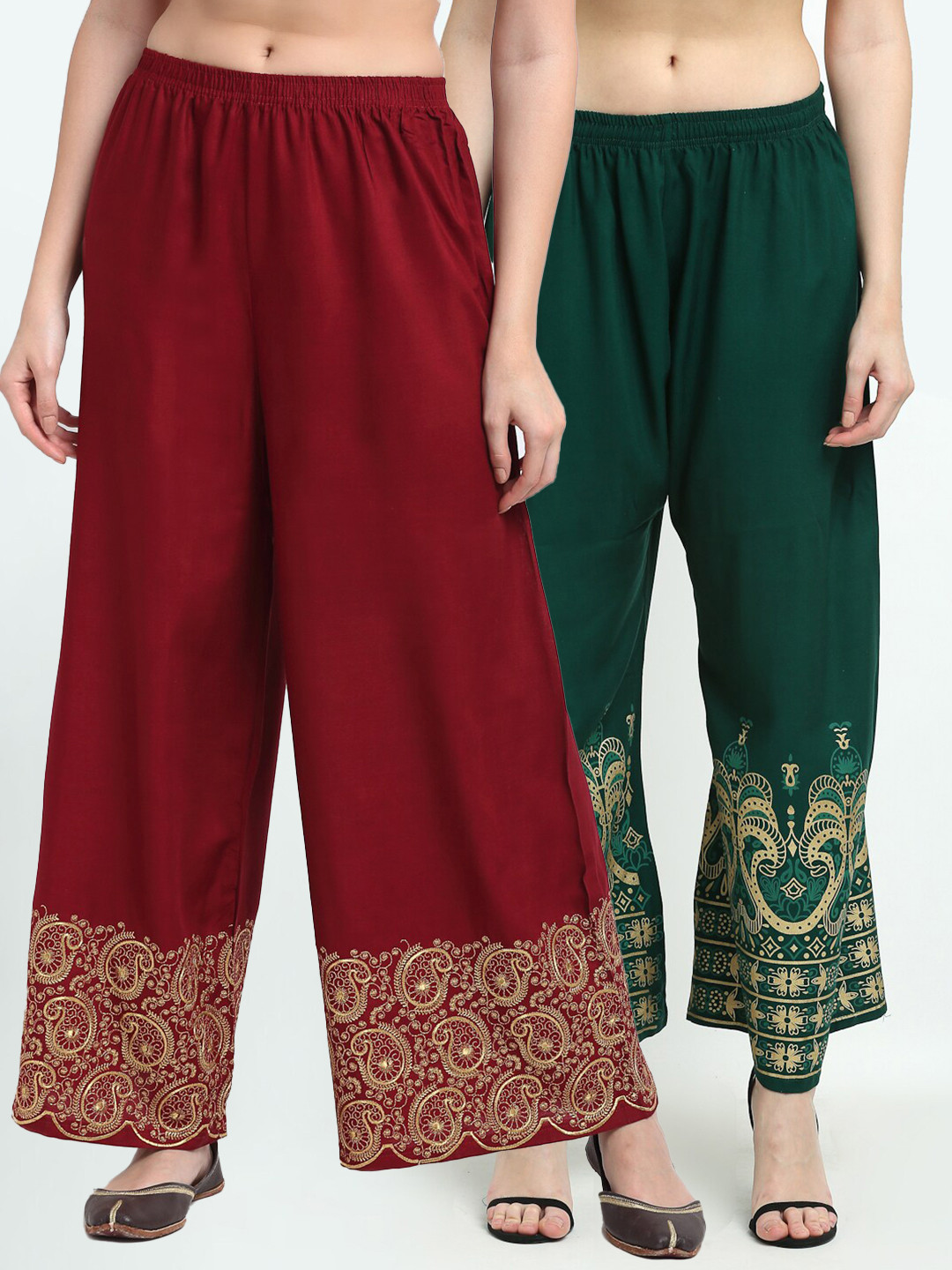 

TAG 7 Pack of 2 Women Maroon & Green Ethnic Motifs Printed Palazzos