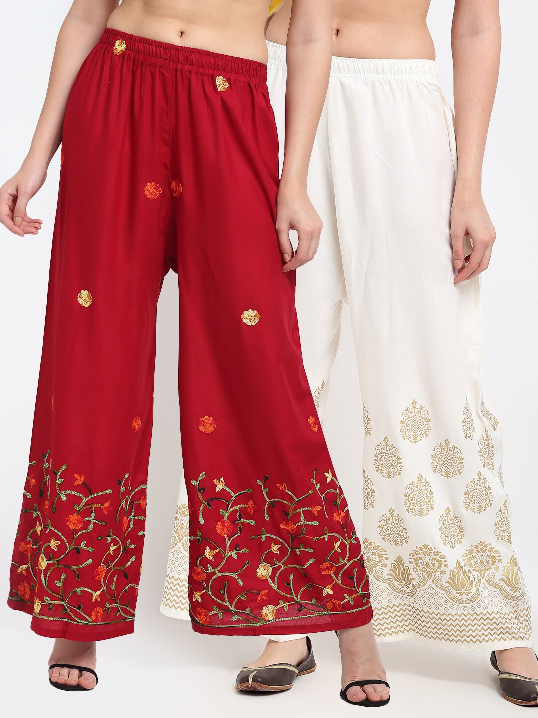 

TAG 7 Pack of 2 Women Maroon & White Floral Printed Palazzos