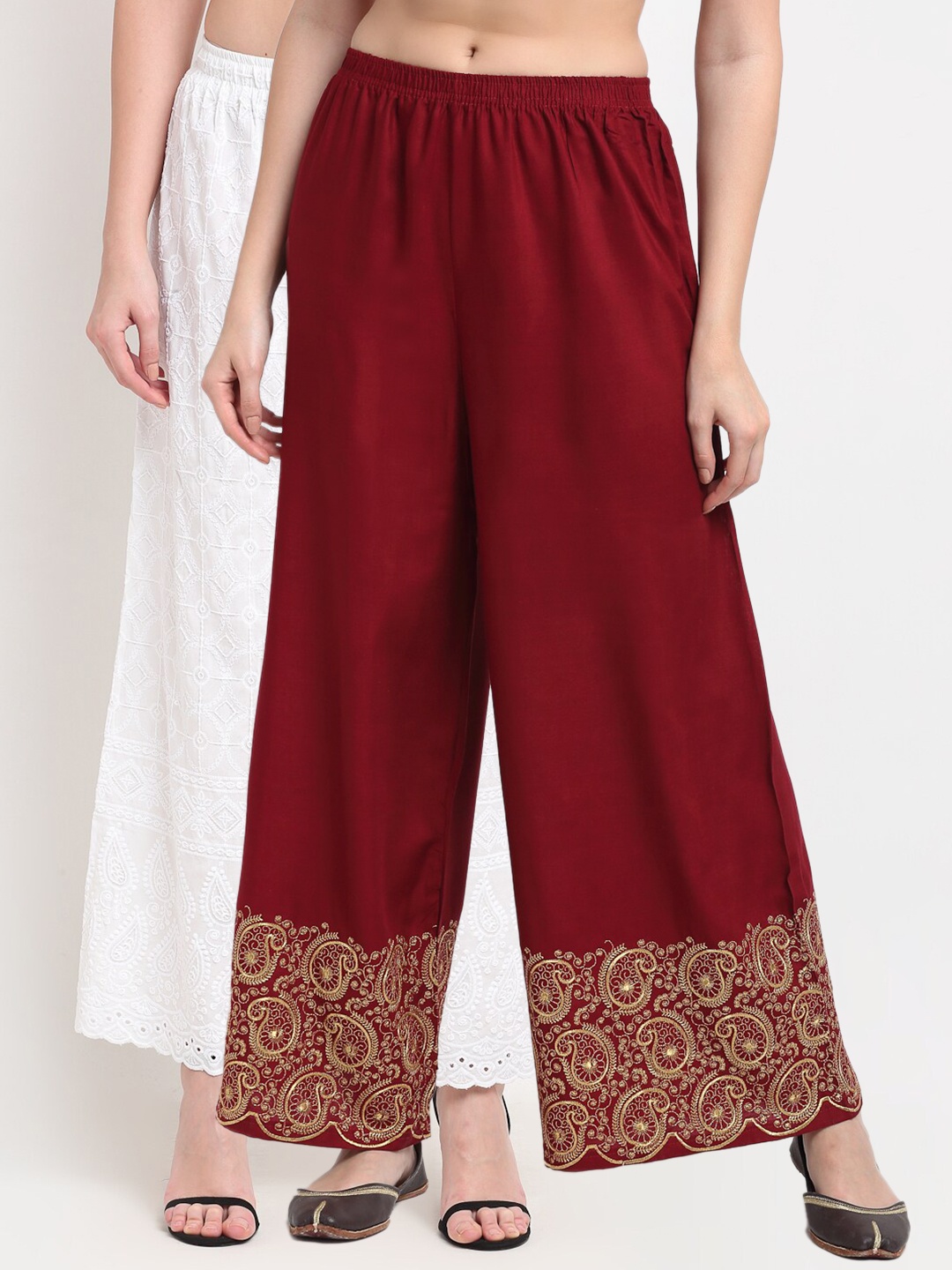 

TAG 7 Pack of 2 Women Maroon & White Ethnic Motifs Printed Palazzos