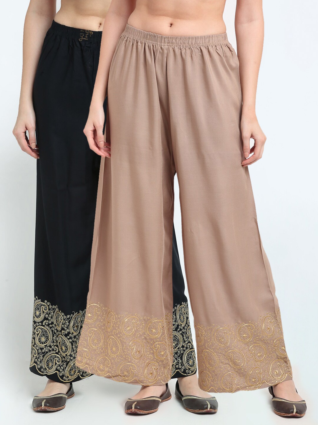 

TAG 7 Pack of 2 Women Black & Beige Ethnic Motifs Printed Palazzos