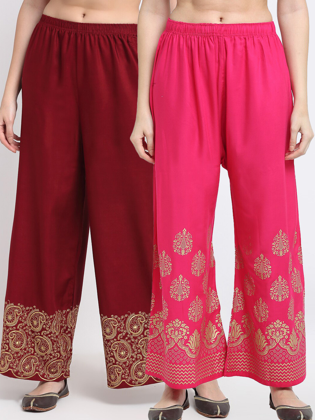 

TAG 7 Pack of 2 Women Maroon & Pink Ethnic Motifs Printed Palazzos