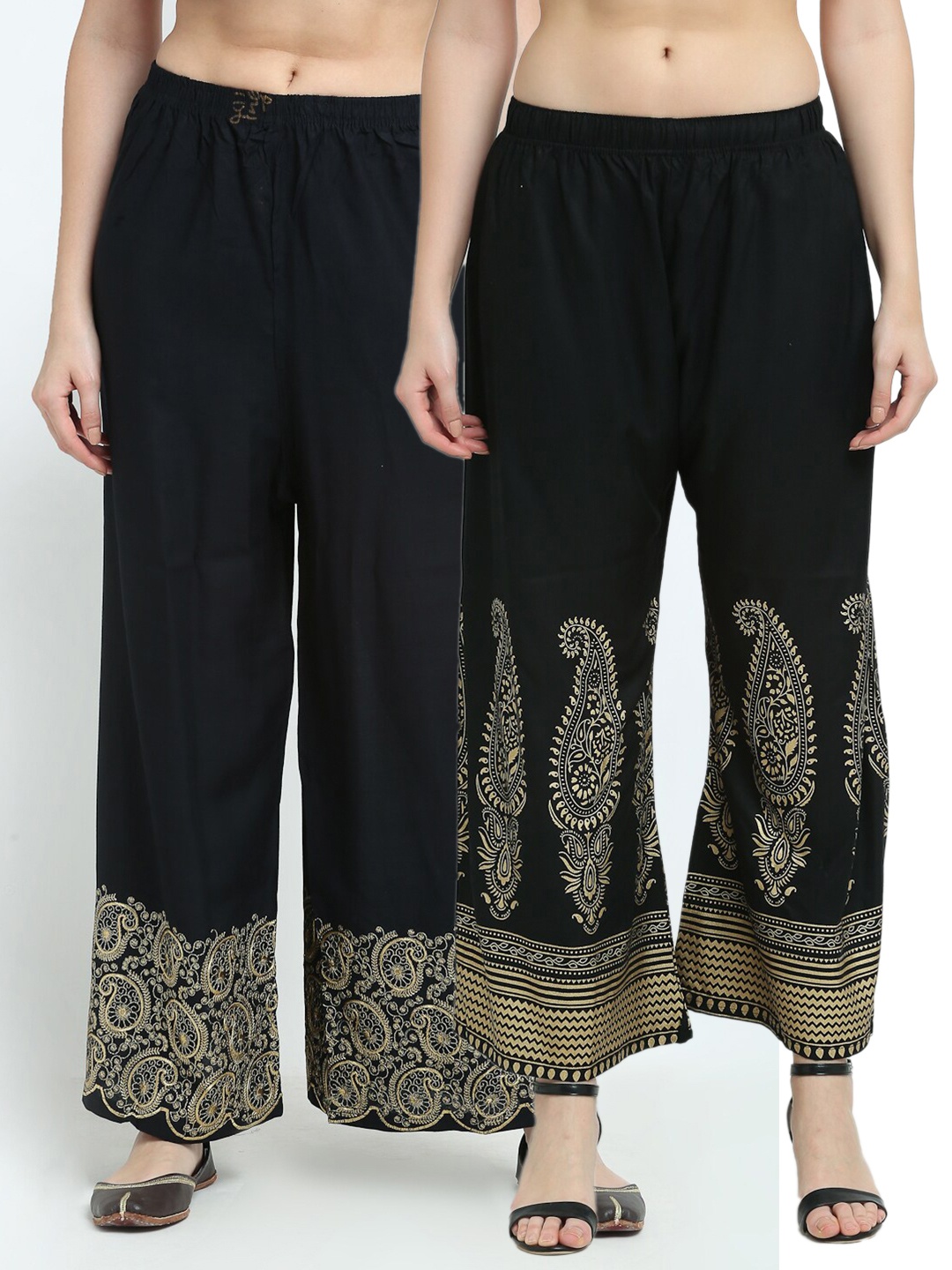 

TAG 7 Women Pack of 2 Black & Navy Blue Printed Wide Leg Palazzos