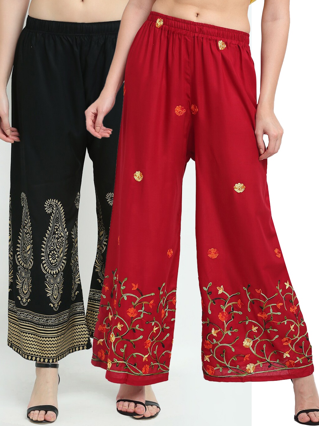 

TAG 7 Pack of 2 Women Maroon & Black Floral Printed Palazzos