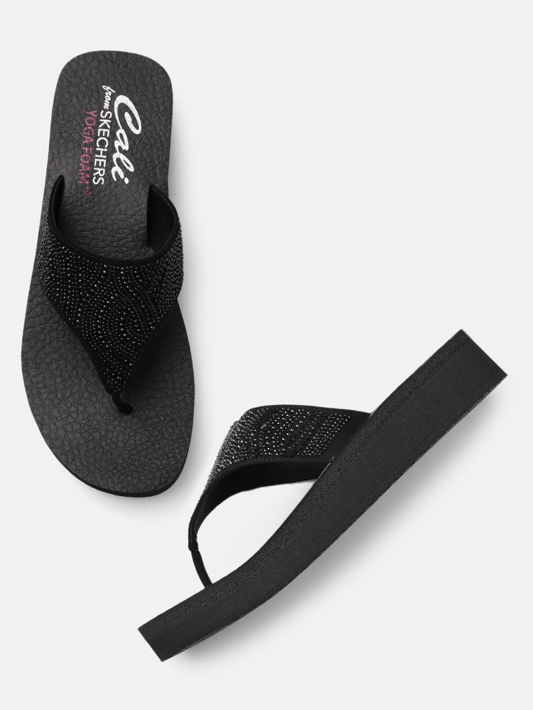 

Skechers Women Black Embellished Vinyasa - Stone Candy T-Strap Flats
