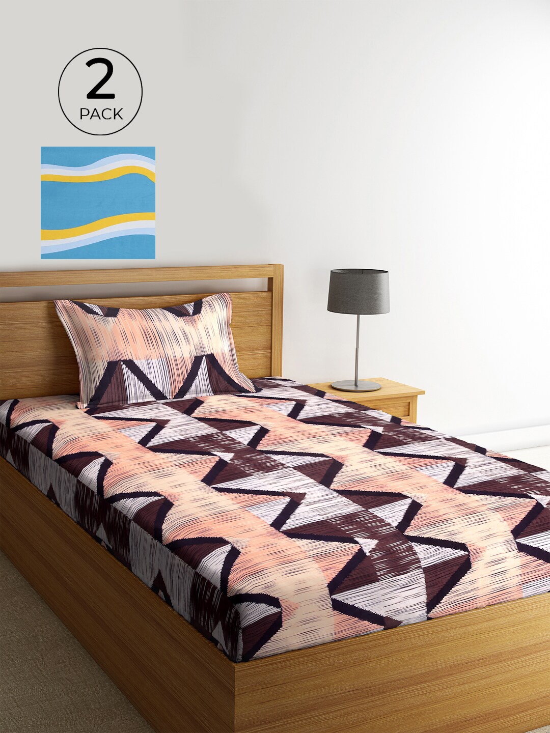 

KLOTTHE Set Of 2 Multicoloured Geometric 210 TC Single Bedsheet With 2 Pillow Covers, Multi