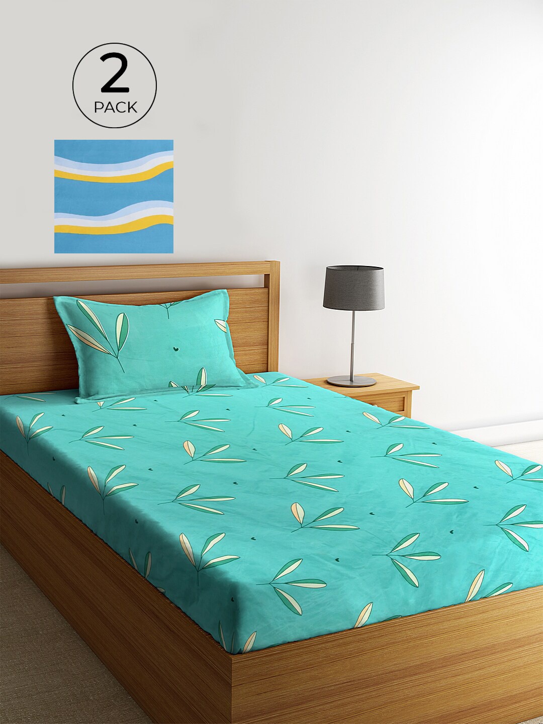 

KLOTTHE Set of 2 Green & Blue Floral 210 TC Single Bedsheets with 2 Pillow Covers