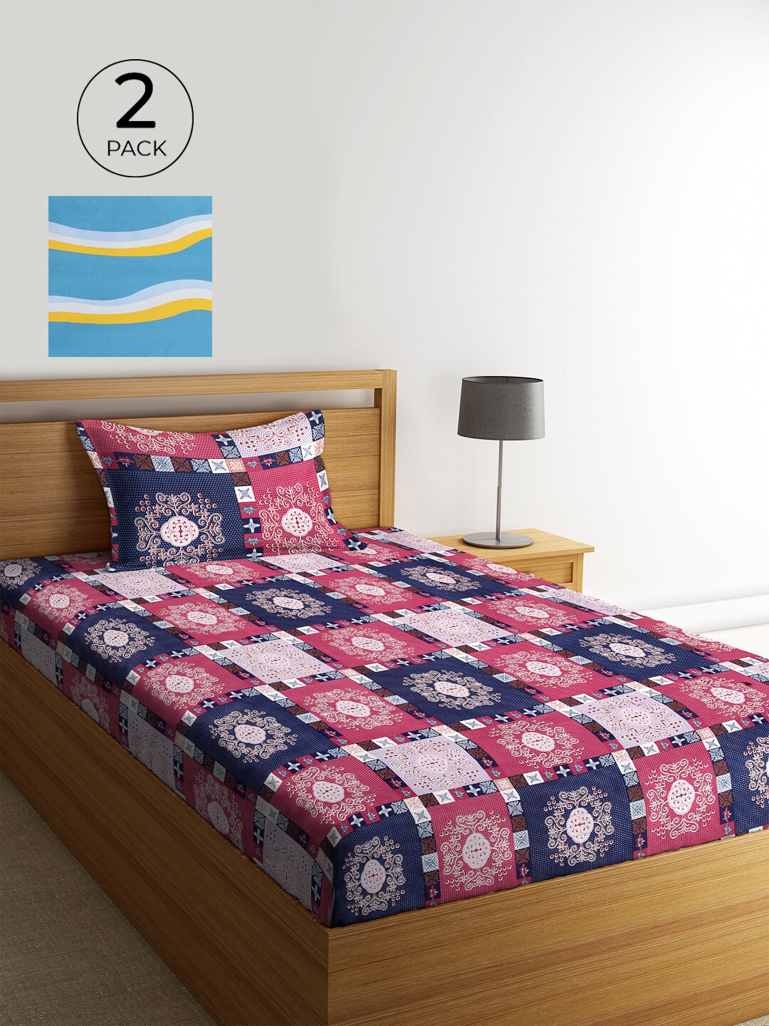 

KLOTTHE Pack of 2 210 TC Single Bedsheet with 2 Pillow Covers, Turquoise blue