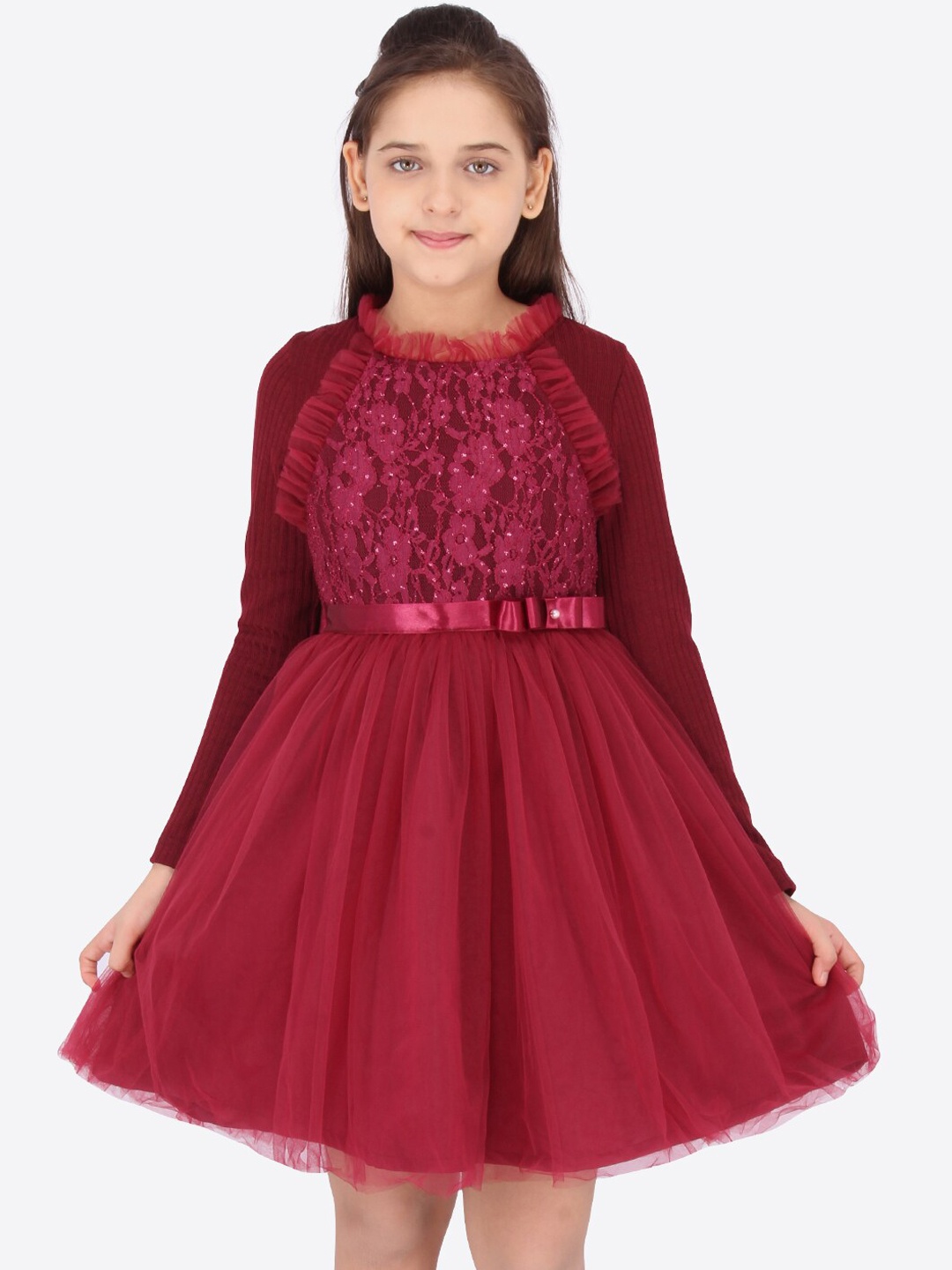 

CUTECUMBER Girls Maroon Fit And Flare Dress