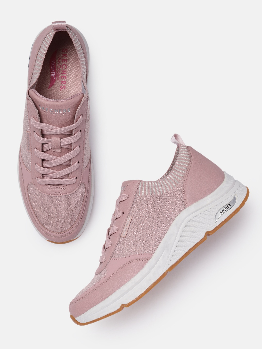 

Skechers Women Mauve Solid Leather Arch Fit S-Miles Walk On Regular Sneakers