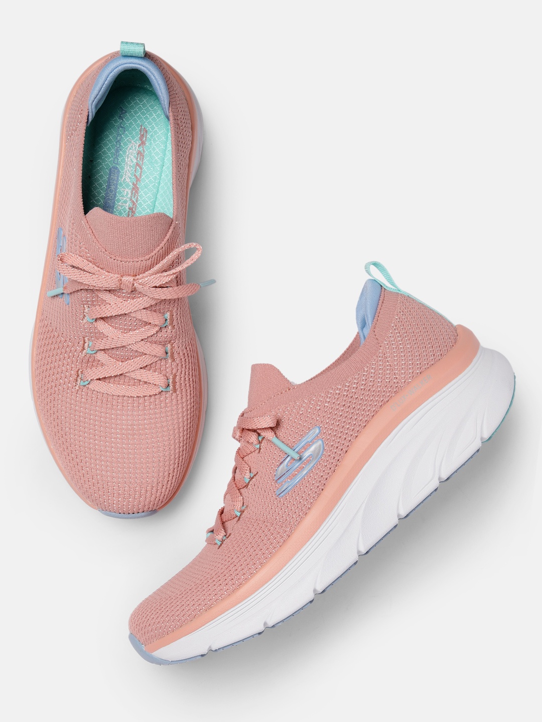 

Skechers Women Pink Woven Design D'Lux Walker-Refreshing Mood Sneakers