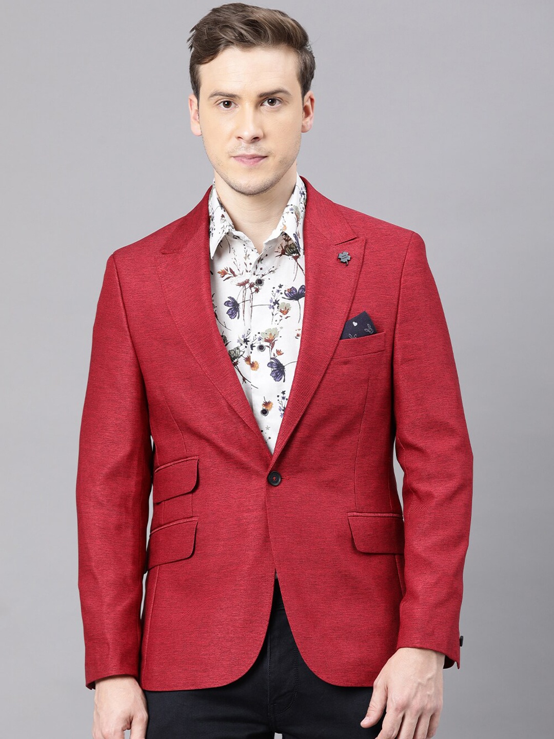 

RARE RABBIT Men Red Solid Tailored-Fit Single-Breasted Blazer