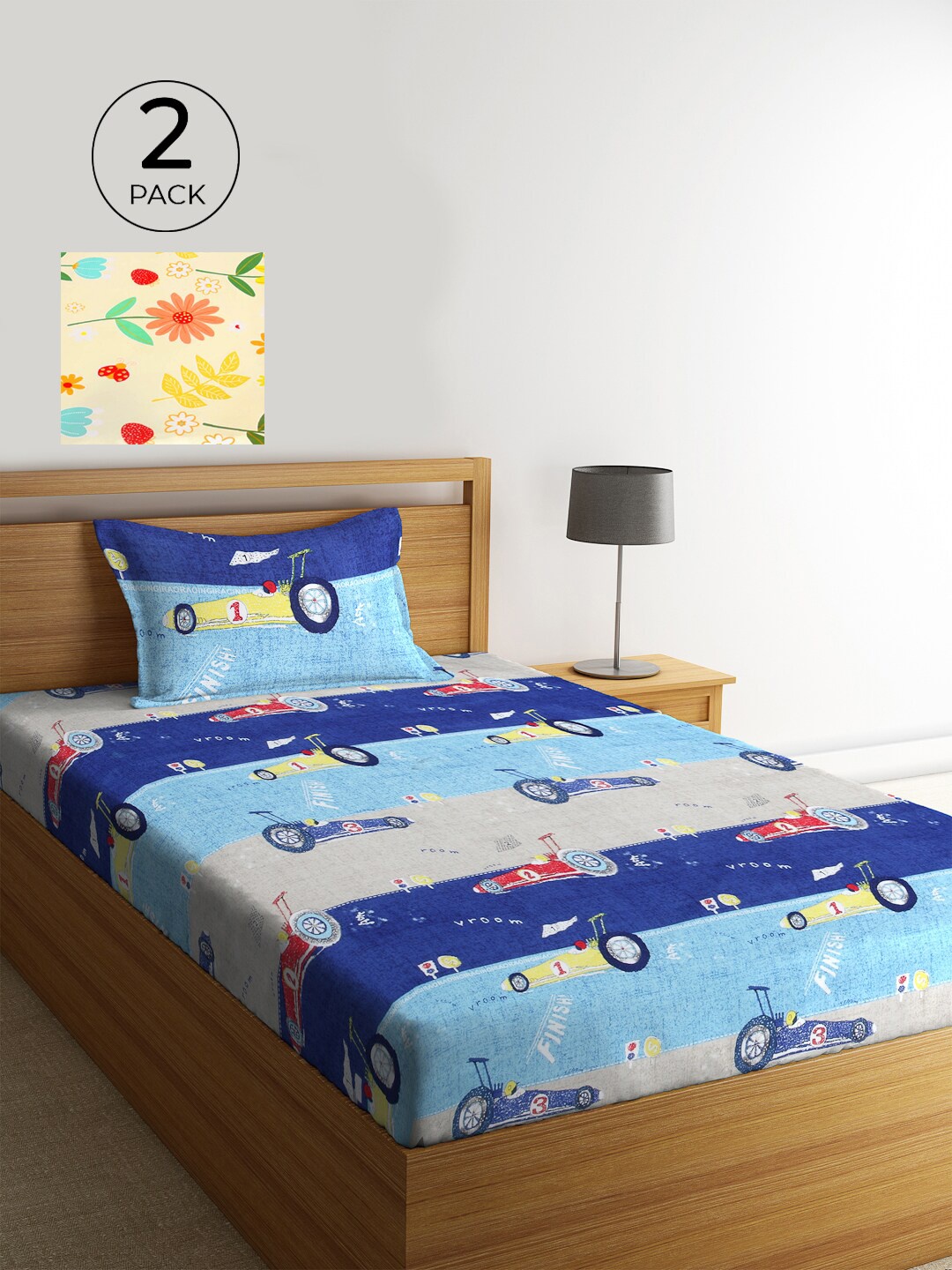 

KLOTTHE Yellow & Grey Cartoon Characters 210 TC 2 Single Bedsheet with 2 Pillow Covers