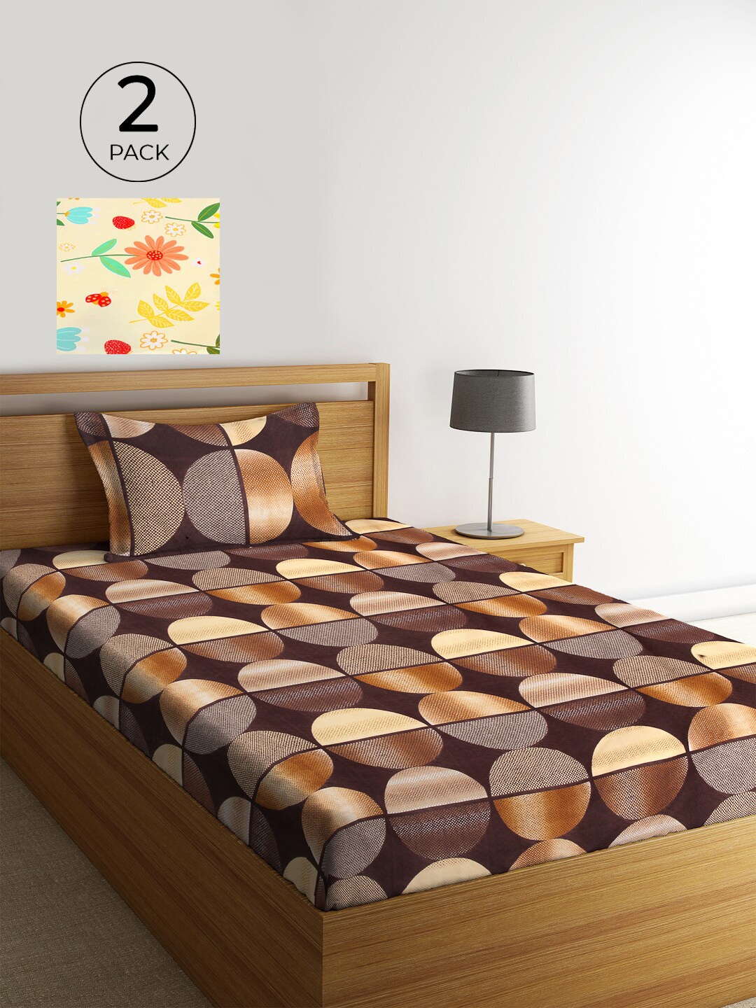 

KLOTTHE Brown & Yellow Geometric 210 TC 2 Single Bedsheet with 2 Pillow Covers