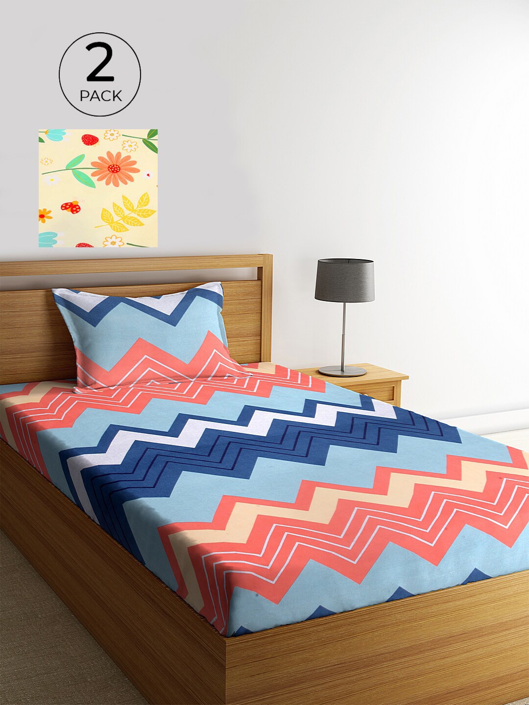 

KLOTTHE Blue & Yellow Floral 210 TC 2 Single Bedsheet with 2 Pillow Covers