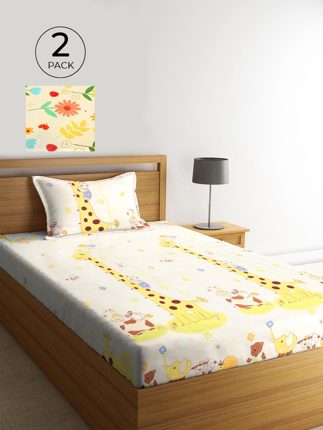 

KLOTTHE White & Yellow Floral 210 TC 2 Single Bedsheet with 2 Pillow Covers